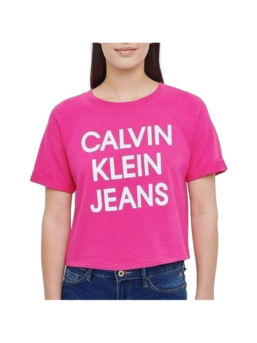 Calvin Klein Jeans Women’s Pink Barbiecore French Terry Crop Top - Size Small